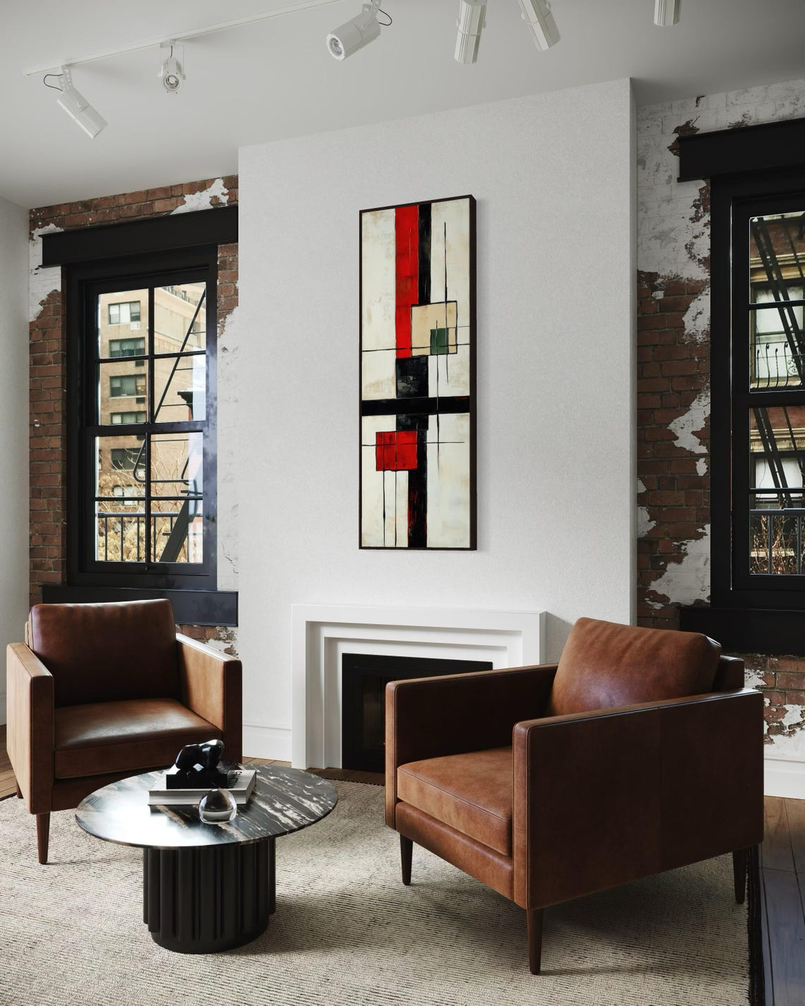Modern Abstract Wall Art Bold Red And Black With Geometric Lines Minimalist Vertical Design For Trendy Home Or Office Decor - Image 3