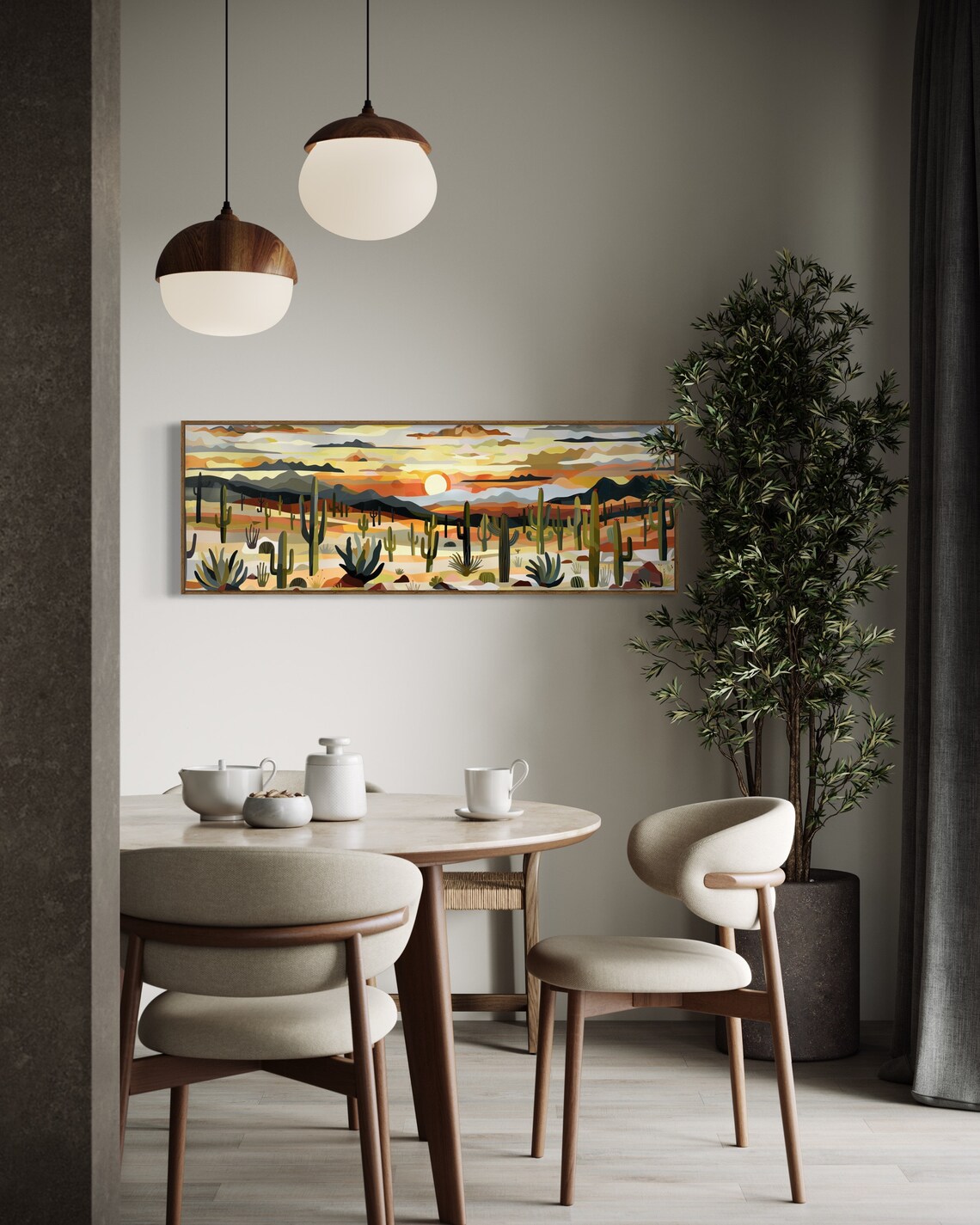 Boho Desert Sunset Cactus Landscape Art Print, Panoramic - Image 4