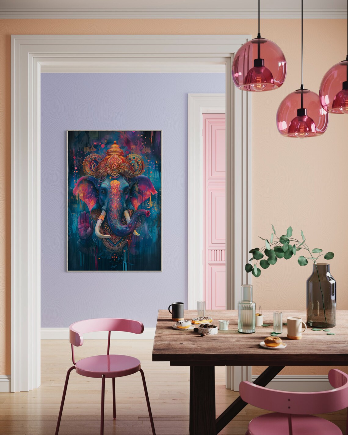 Lord Ganesha Elephant God Neon Street Art Colorful Spiritual Poster - Image 3
