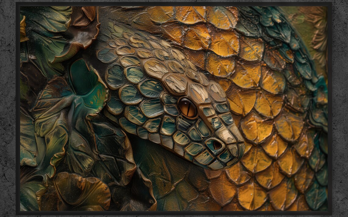 Golden Black Snake Serpent Scale Metallic Luxury Animal Wall Art Poster - Image 4