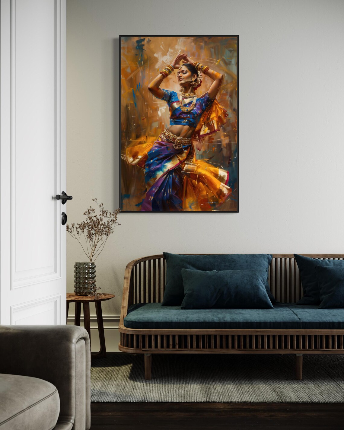 Elegant Indian Dancer Sari Gold Jewelry Expressive Painting Poster - Image 3