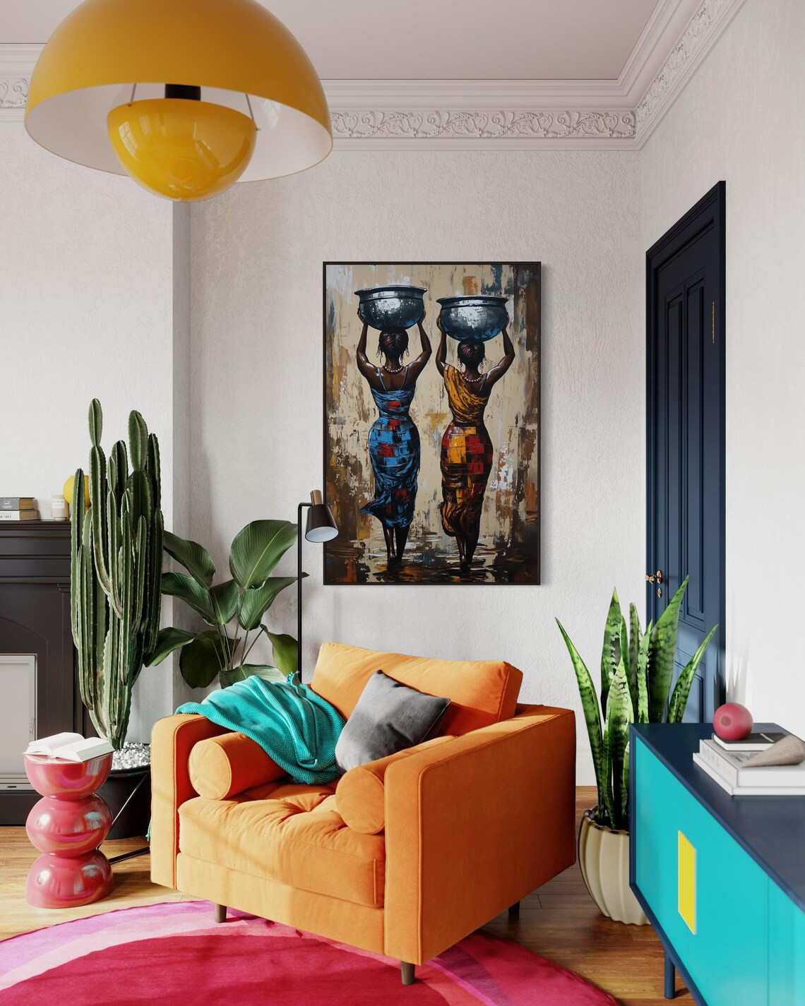 African Women Abstract Art Print, Rustic Ethnic Style - Image 2