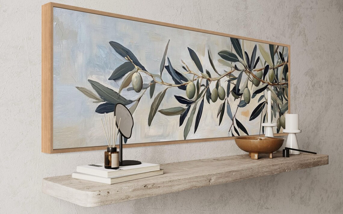 Olive Branch Panoramic Botanical Art Print, Vintage - Image 3