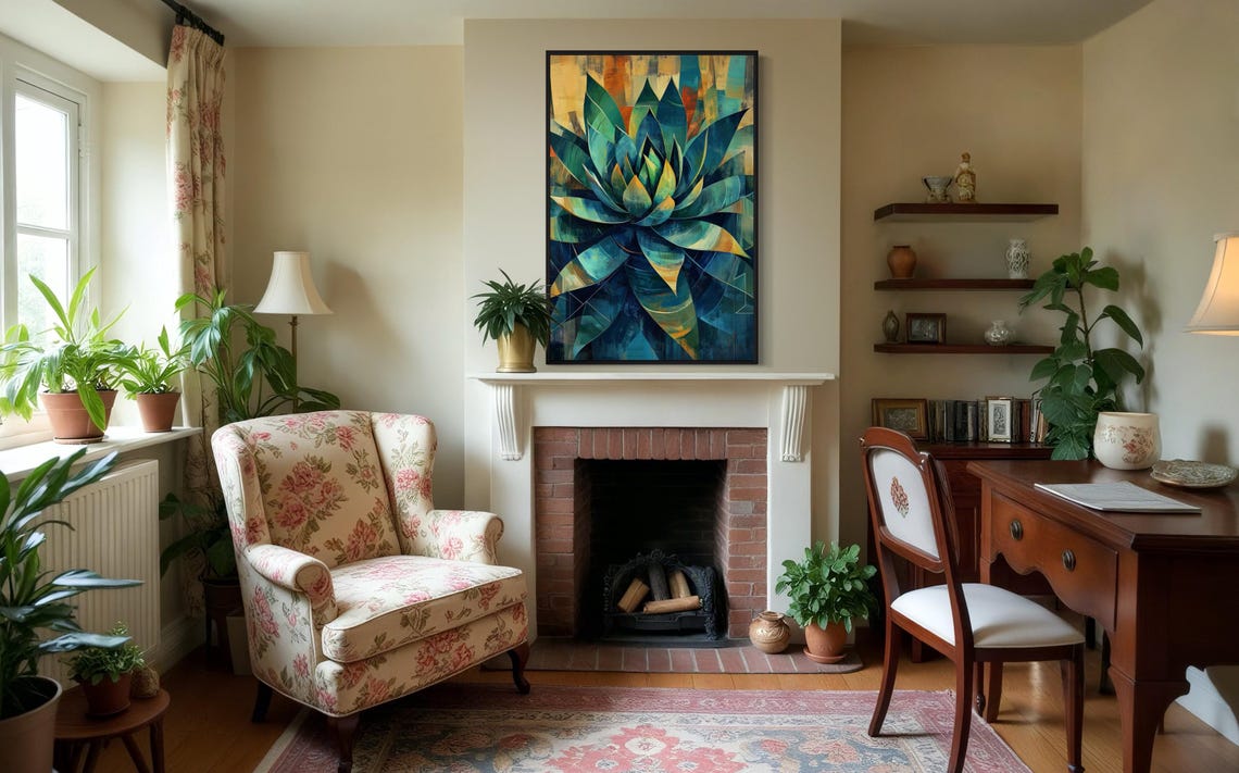 Abstract Agave Wall Art Vibrant Teal Cactus Print With Geometric Succulent Design Desert Inspired Modern Decor And Bold Boho Charm - Image 4