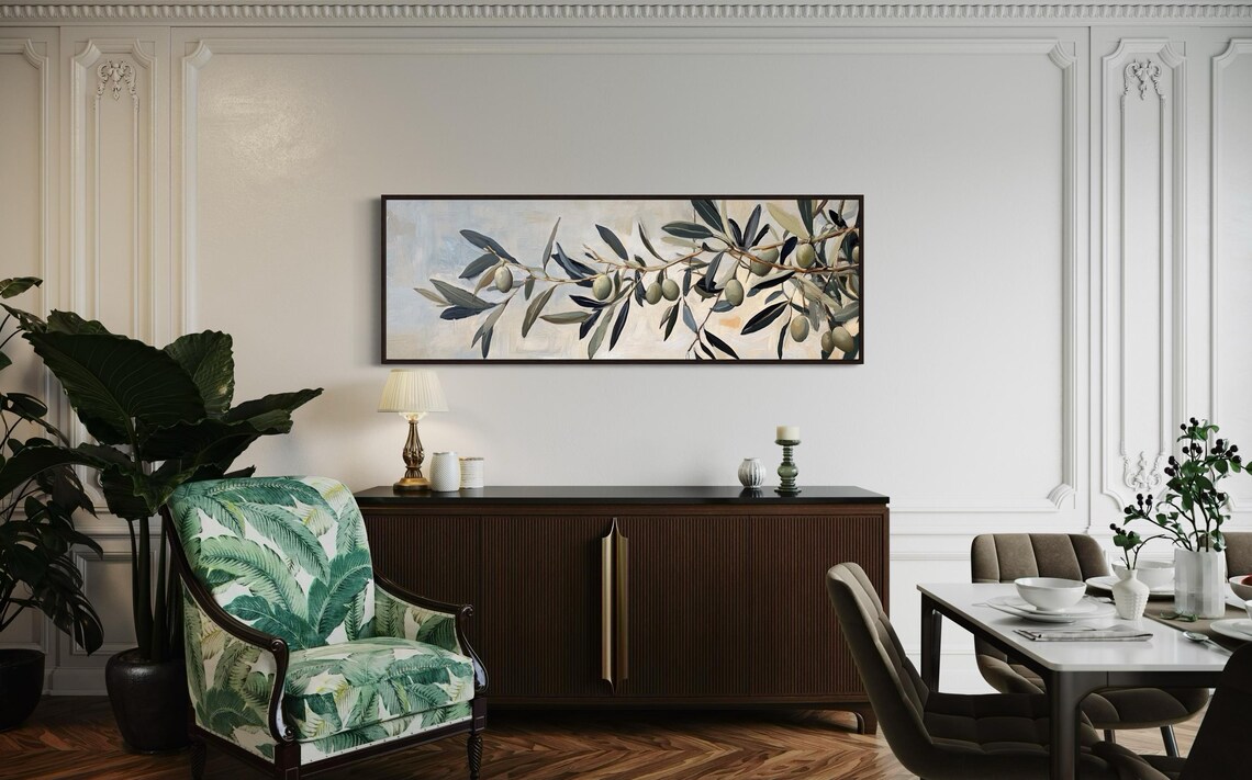 Olive Branch Panoramic Botanical Art Print, Vintage - Image 2