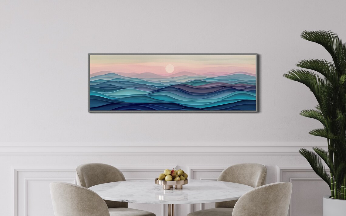 Ocean Waves Panorama, Pink And Purple Sky Art Print - Image 2