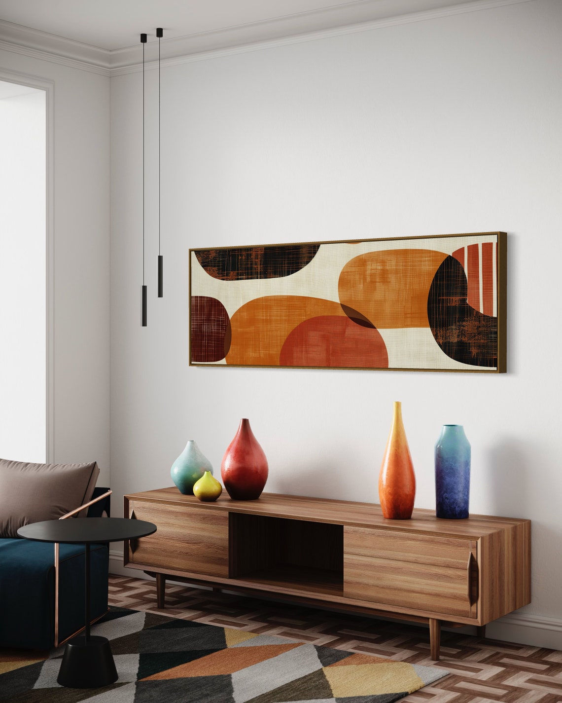 Geometric Abstract Shapes Earth Tone Mid Century Panoramic Art Print - Image 5