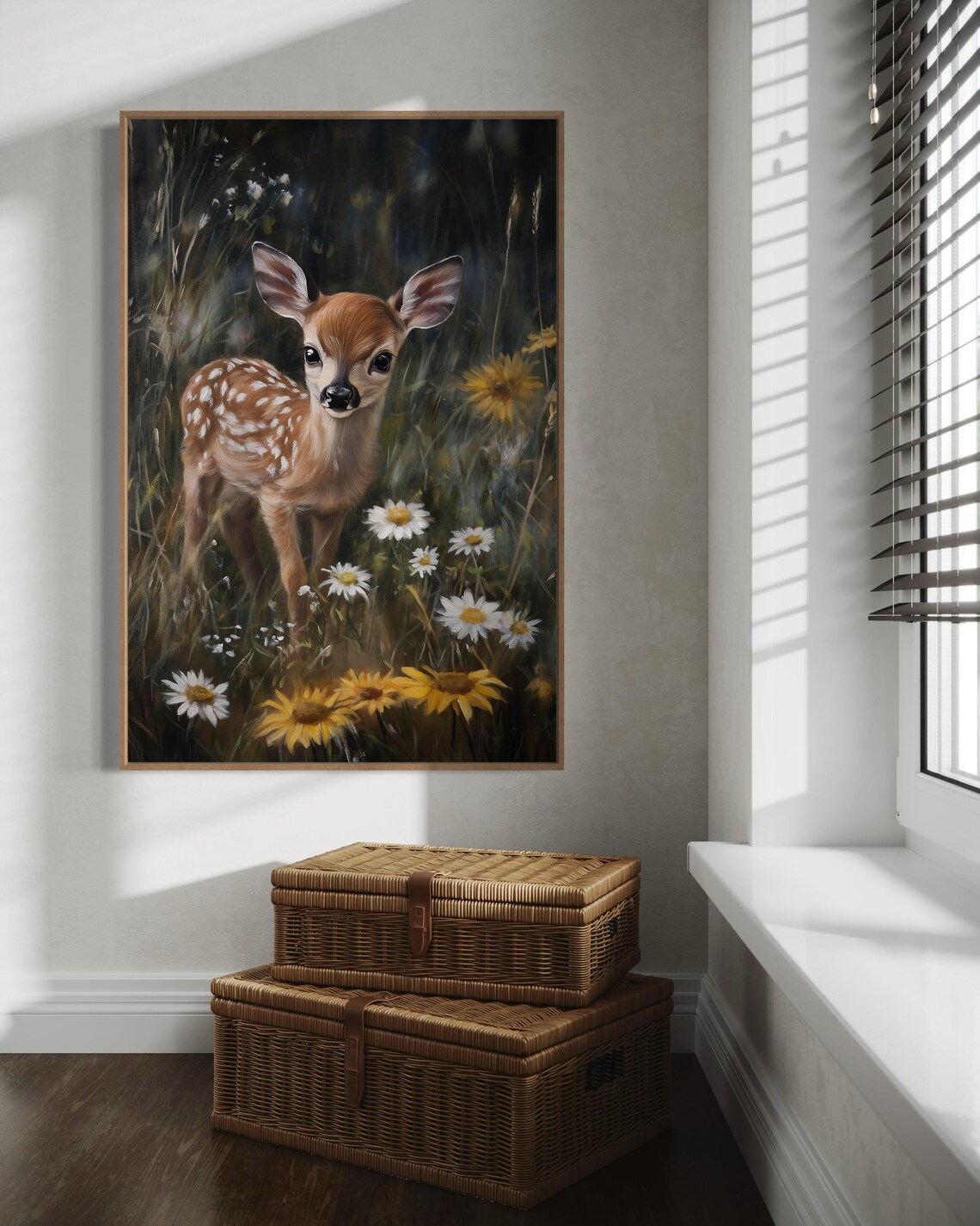 Baby Deer Fawn Wildflowers Daisy Meadow Rustic Nursery Poster - Image 4