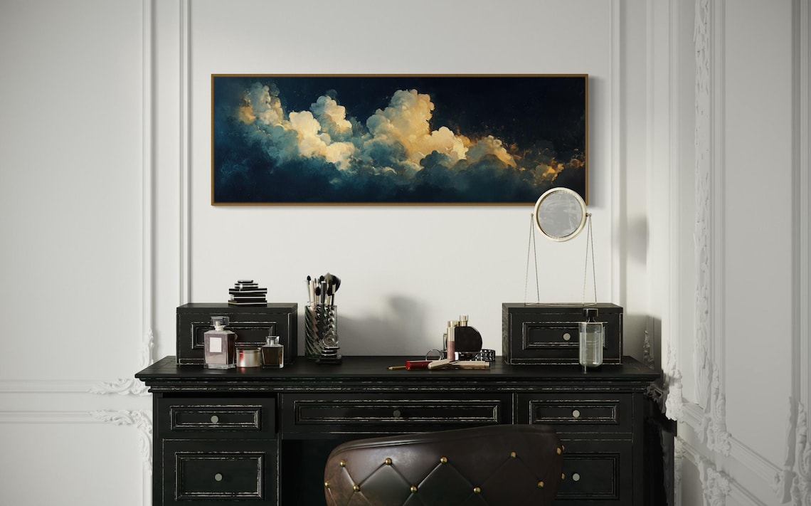 Abstract Clouds, White And Gold Night Sky Art Print - Image 5