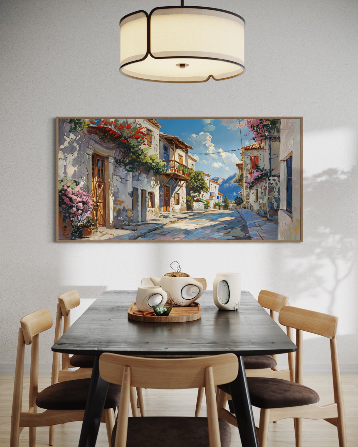 Mediterranean Village Street Blooming Flowers Sunny Old Town Poster - Image 5
