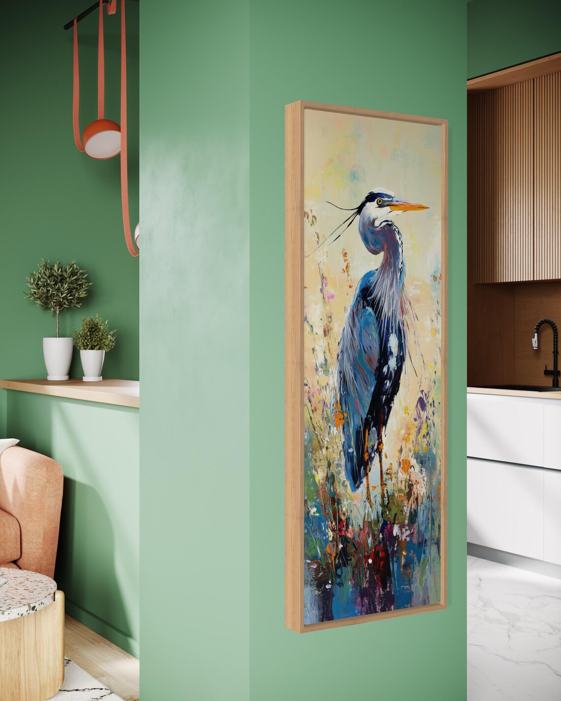 Blue Heron Vertical Art Print, Abstract Florals - Image 3