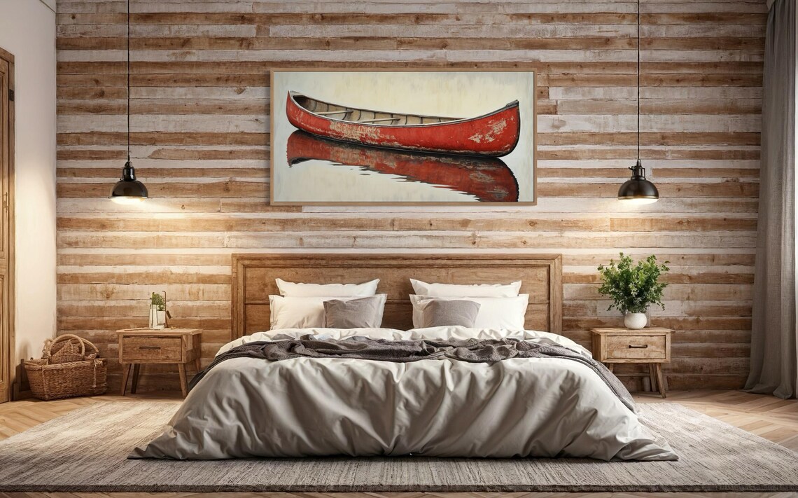 Vintage Red Canoe Rustic Wall Decor Art Print - Image 5