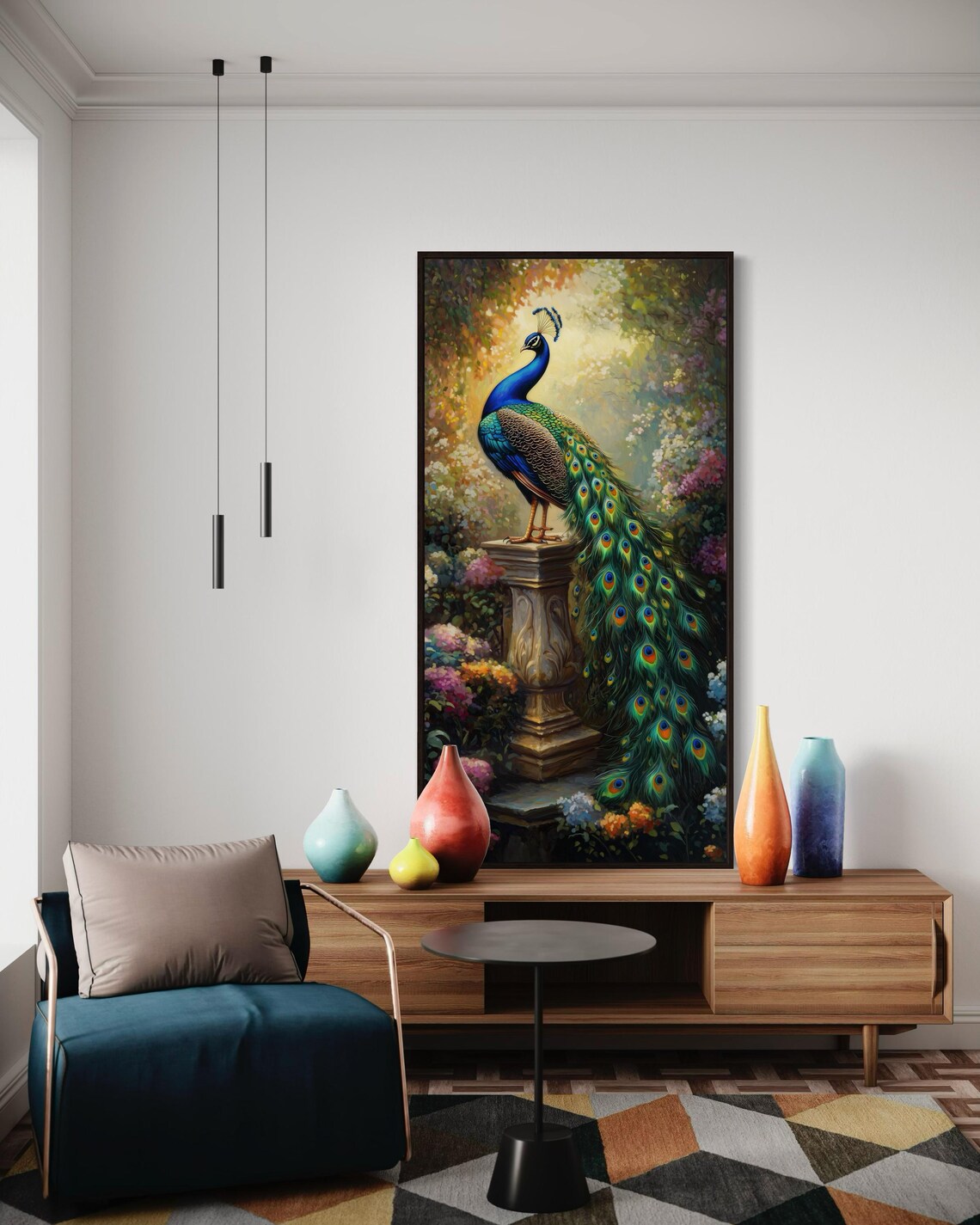 Peacock Wall Art Print, Tropical Bird Floral Accents - Image 3