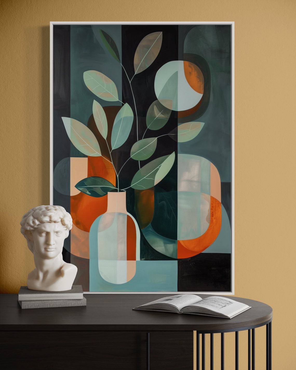 Boho Earth Tone Botanical Leaves Vase Mid Century Abstract Art Print - Image 5