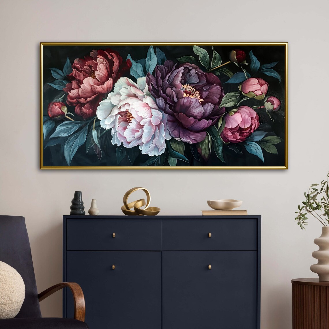 Peony Bouquet Botanical Art Print, Dark Academia - Image 4