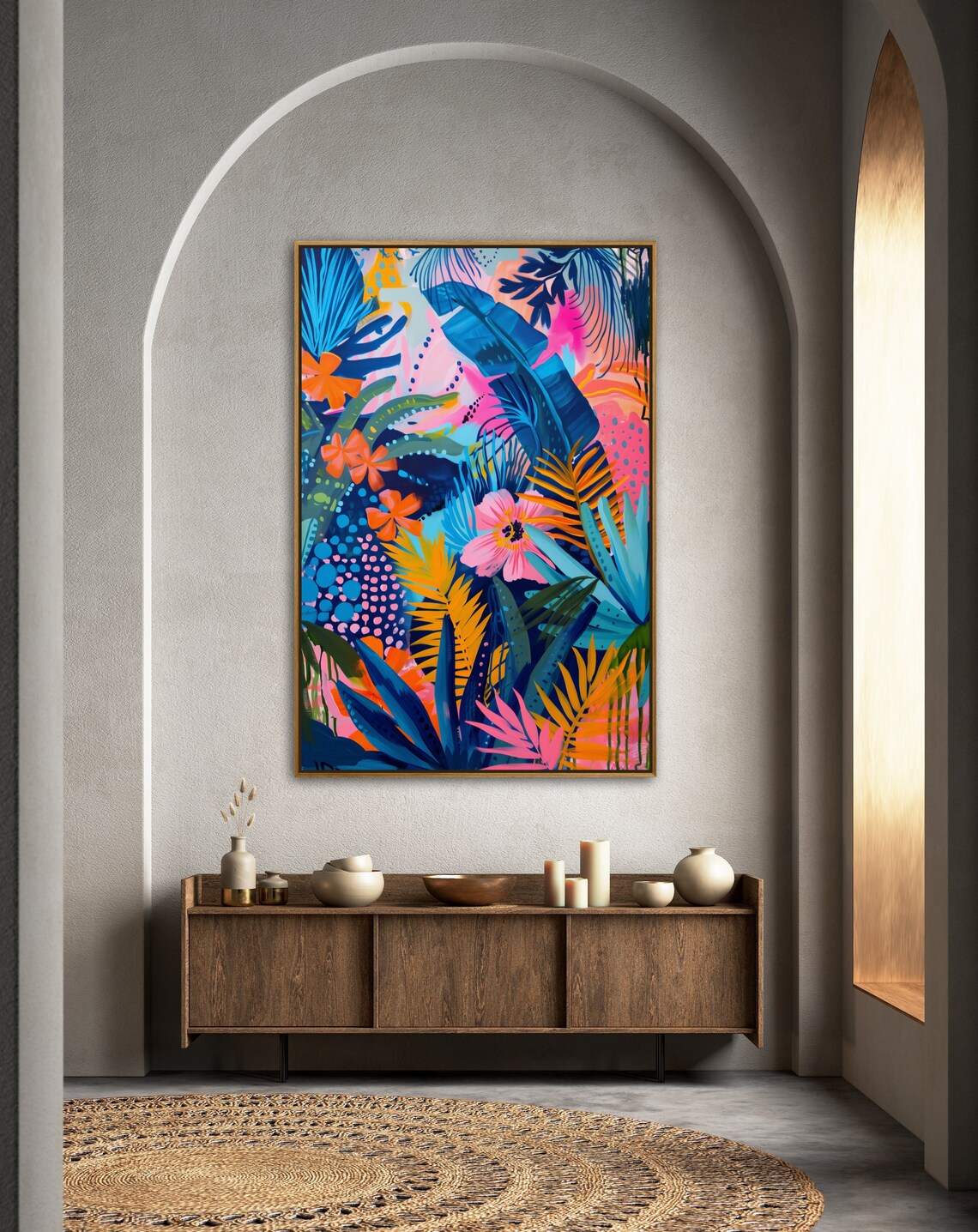 Vivid Tropical Garden Neon Palm Leaves Flowers Colorful Art Print - Image 4