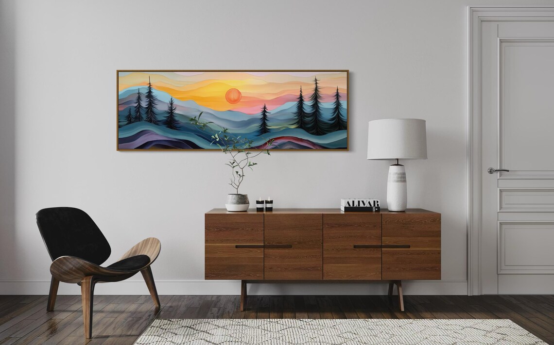 Colorful Sunset Landscape, Boho Abstract Art Print - Image 4