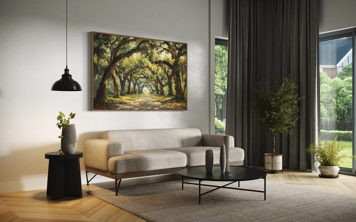 Whispering Oaks Forest Scene Art Print, Woodland Path - Image 3