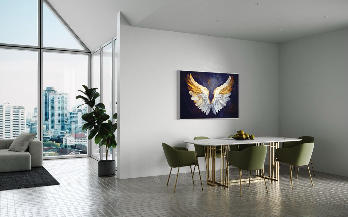 Angel Wings Gold White Feathers Dark Background Divine Luxury Poster - Image 2