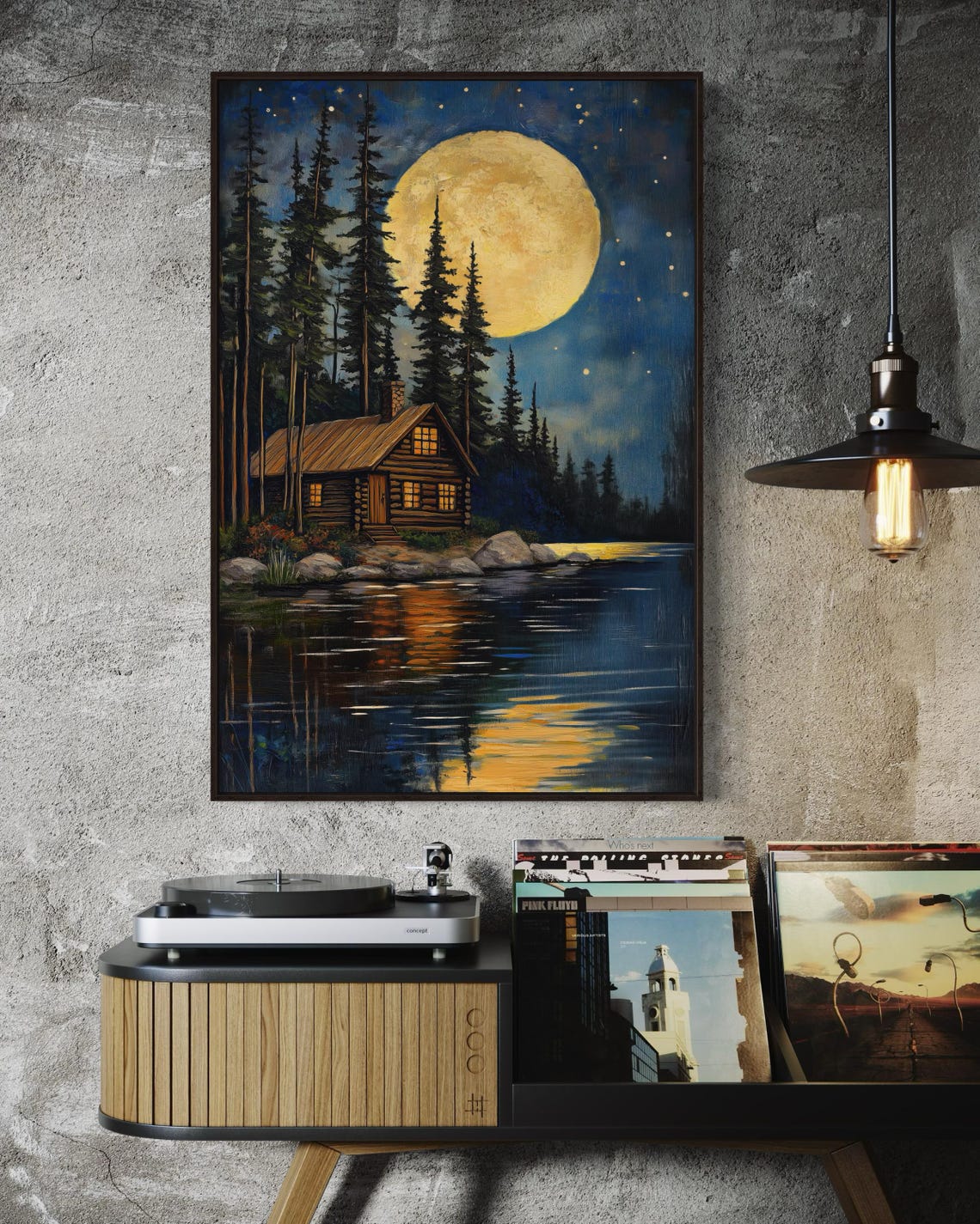 Log Cabin Moonlit Lake Full Moon Starry Night Rustic Cottage Poster - Image 5