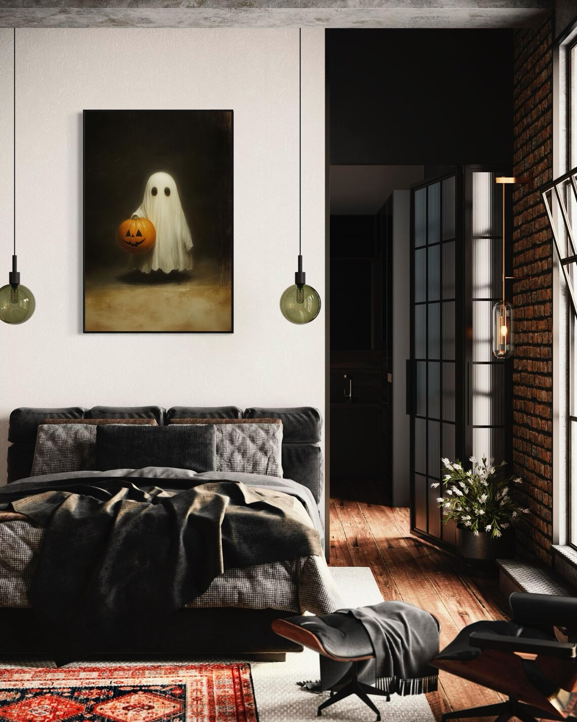 Creepy Ghost Halloween Art Print, Spooky Jack O Lantern - Image 4
