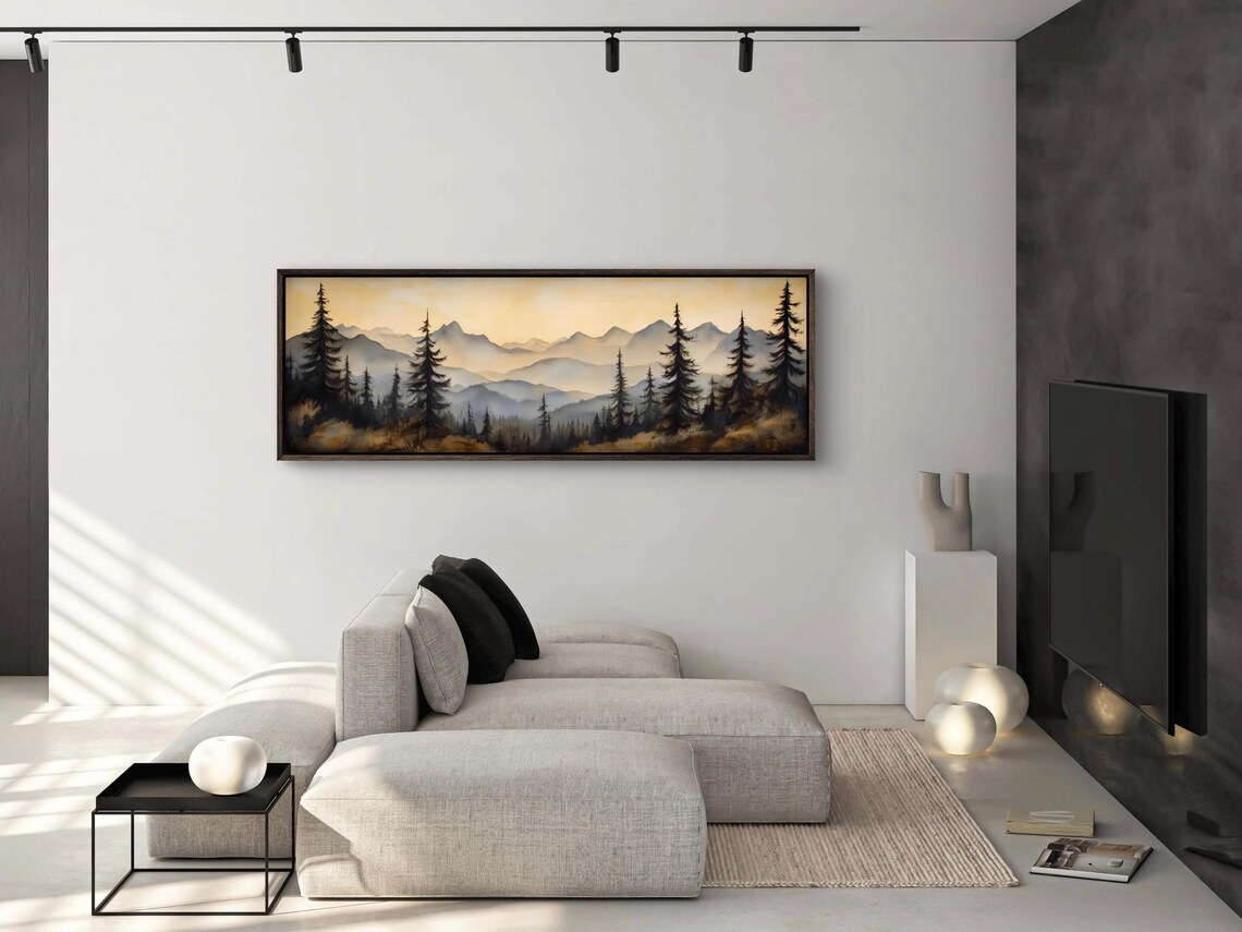 Misty Forest Sunrise Mountain Landscape Art Print - Image 2