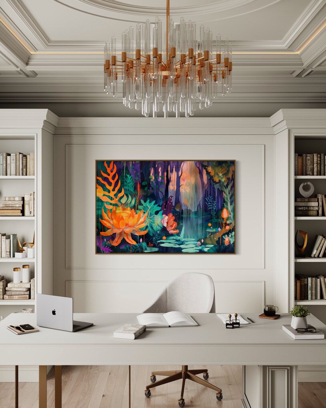 Psychedelic Neon Jungle Lotus Pond Purple Teal Fantasy Wall Art - Image 4