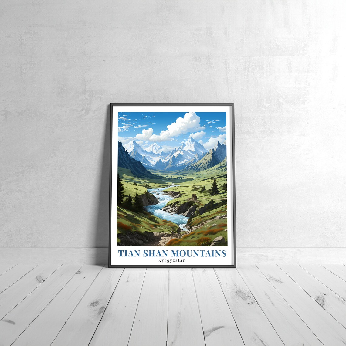 Tian Shan Mountains Kyrgyzstan Vintage Travel Poster Alpine River