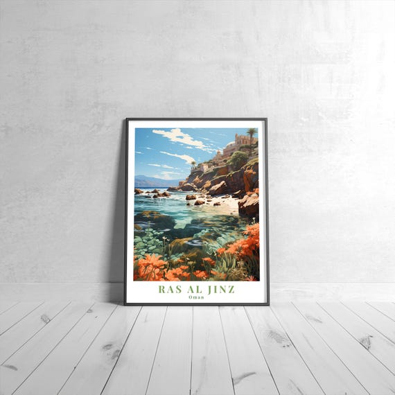Ras Al Jinz Vintage Travel Poster Retro Oman Art Print Colorful Home Decor Wall Unique Gift