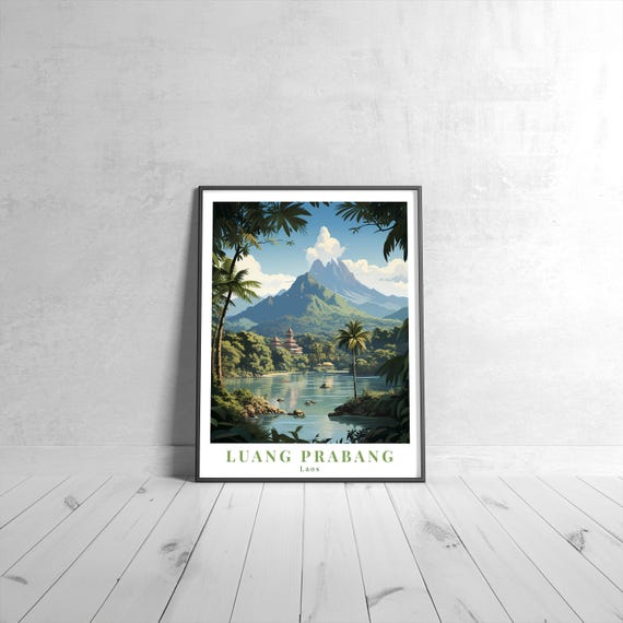 Luang Prabang Vintage Travel Poster Retro Laos Art Print Colorful Home Decor Wall Unique Gift