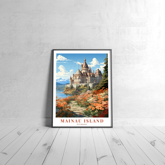 Mainau Island Vintage Travel Poster Retro Germany Art Print Colorful Home Decor Wall Unique Gift