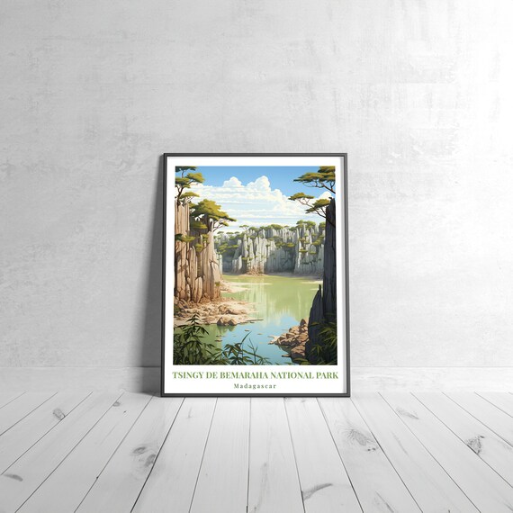 Tsingy de Bemaraha Madagascar Vintage Limestone Park Travel Poster