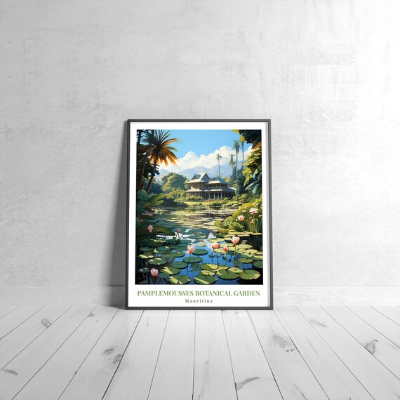 Pamplemousses Botanical Garden Vintage Travel Poster Retro Mauritius Art Print Colorful Home Decor Wall Unique Gift