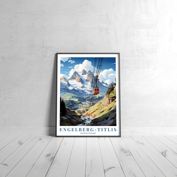 Engelberg Titlis Switzerland Cable Car Alpine Peaks Travel Poster