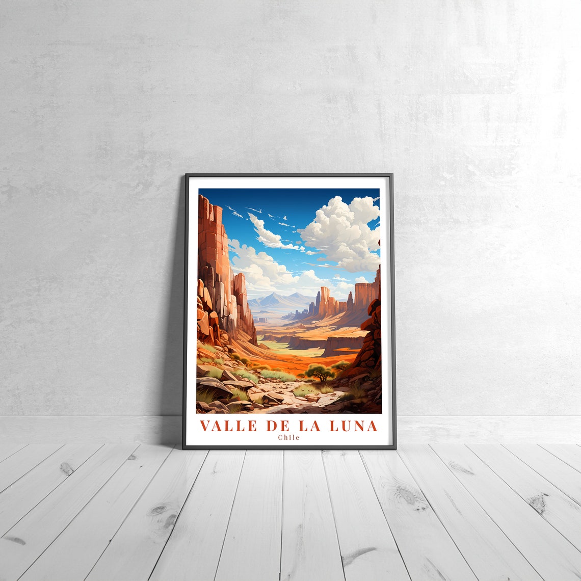Valle De La Luna Chile Red Desert Canyon Vintage Travel Poster
