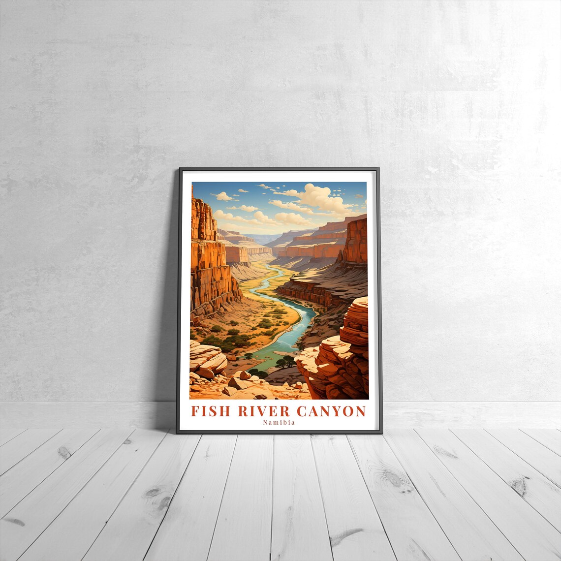 Fish River Canyon Namibia Vintage Travel Poster Desert River Illustration