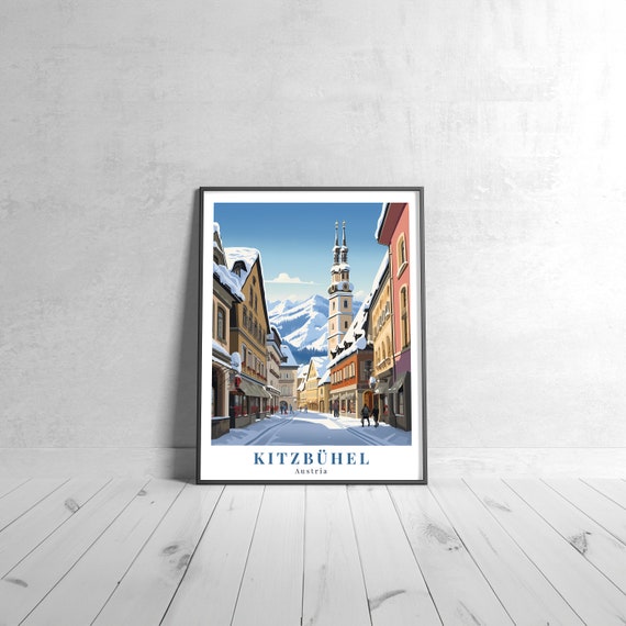 Kitzbhel Vintage Travel Poster Retro Austria Art Print Colorful Home Decor Wall Unique Gift