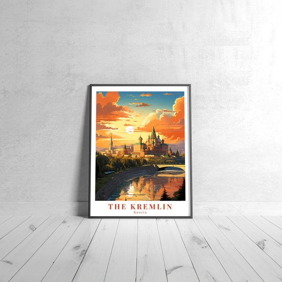 The Kremlin Vintage Travel Poster Retro Russia Art Print Colorful Home Decor Wall Unique Gift