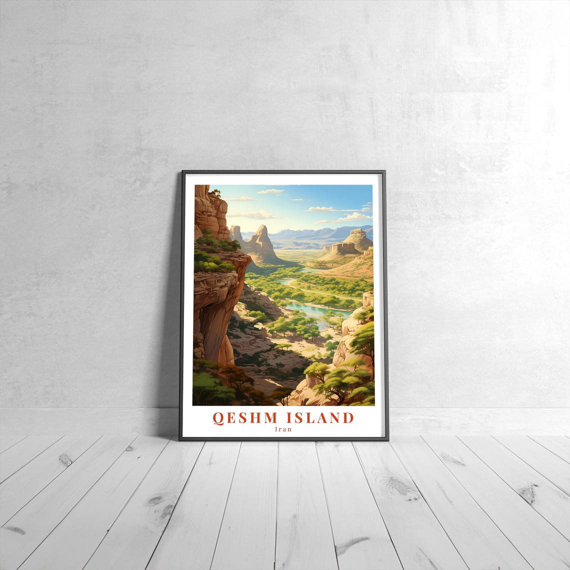 Qeshm Island Iran Vintage Travel Poster Desert Canyon Illustration