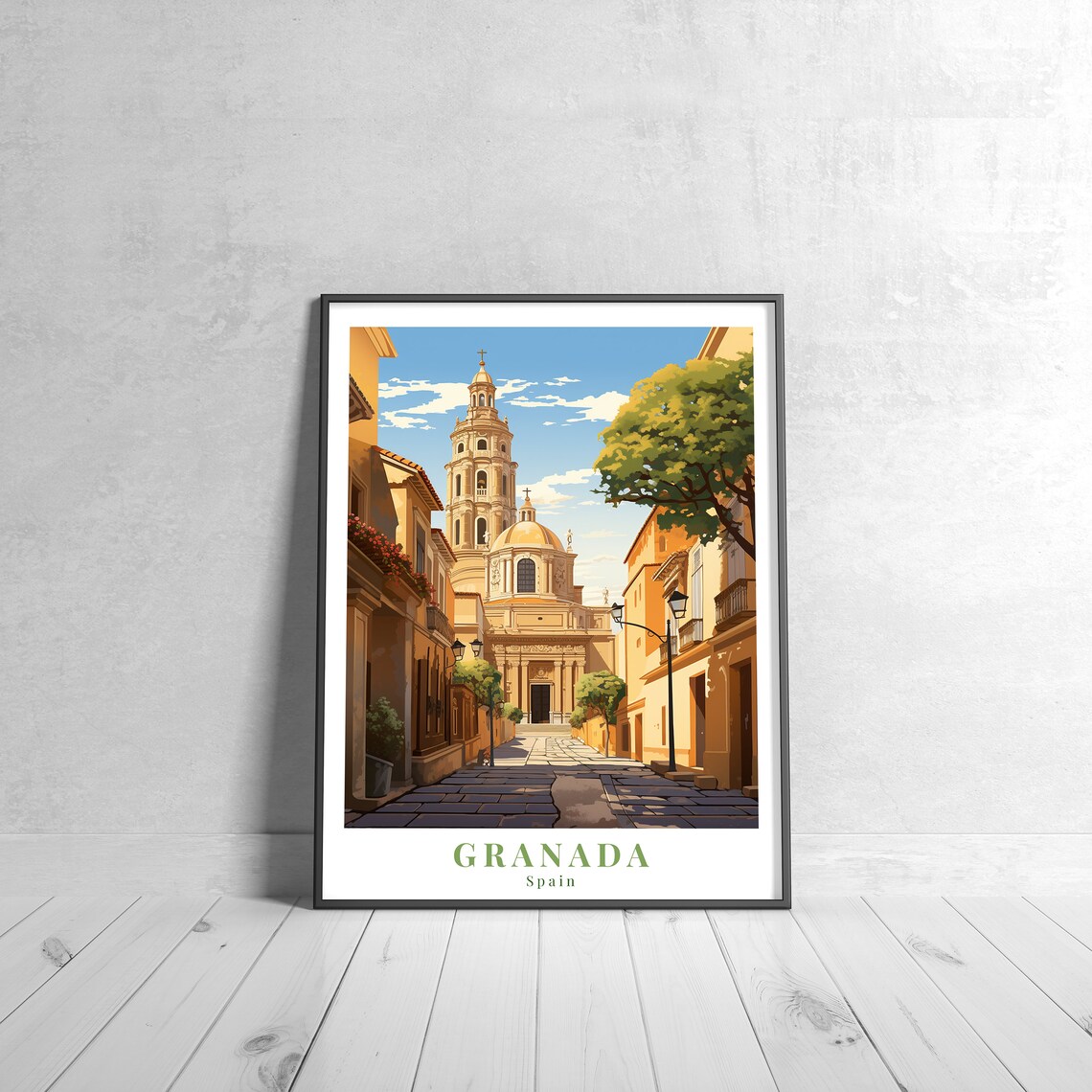 Granada Spain Vintage Travel Poster Cathedral Old Town Street Art