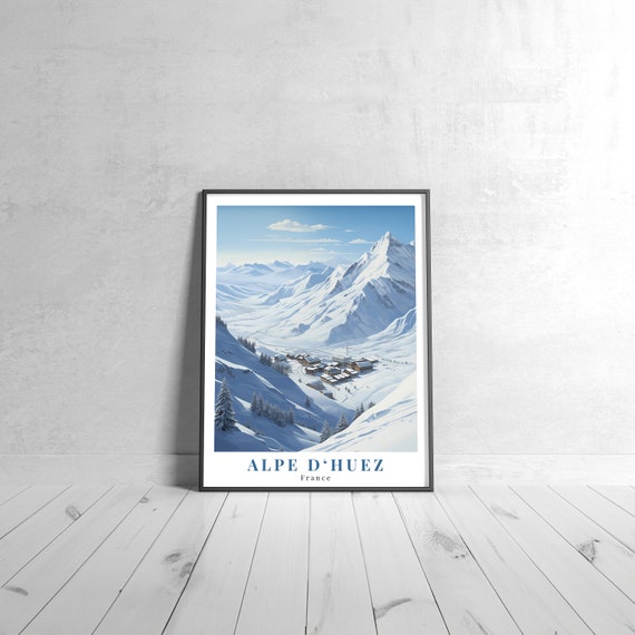 Alpe Dhuez Vintage Travel Poster Retro France Art Print Colorful Home Decor Wall Unique Gift