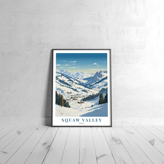 Squaw Valley Vintage Travel Poster Retro Usa Art Print Colorful Home Decor Wall Unique Gift