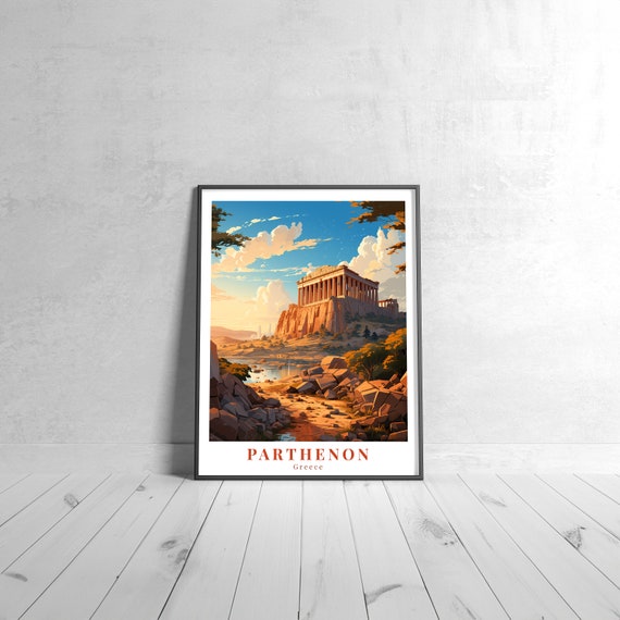 Parthenon Vintage Travel Poster Retro Greece Art Print Colorful Home Decor Wall Unique Gift