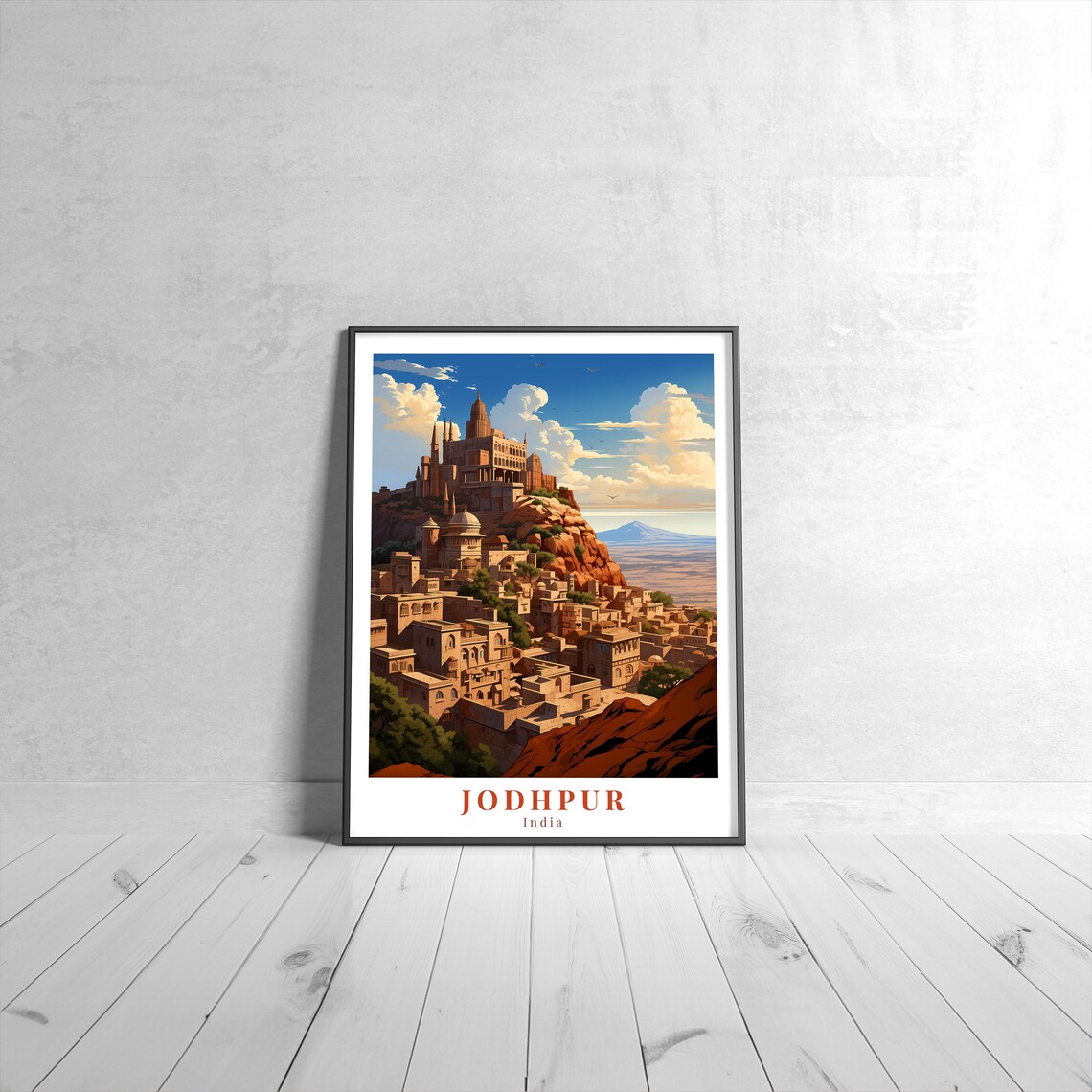 Jodhpur India Blue City Hilltop Fort Vintage Travel Poster Art
