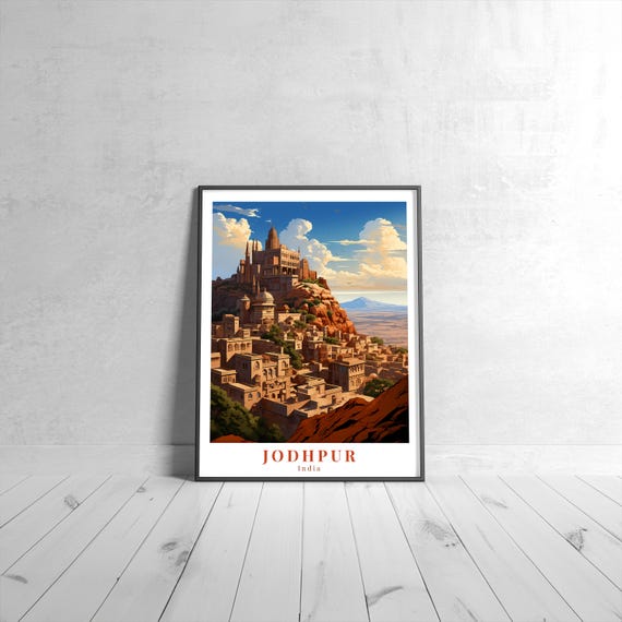 Jodhpur Vintage Travel Poster Retro India Art Print Colorful Home Decor Wall Unique Gift