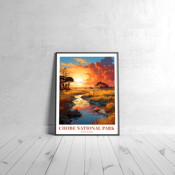 Chobe National Park Vintage Travel Poster Retro Botswana Art Print Colorful Home Decor Wall Unique Gift