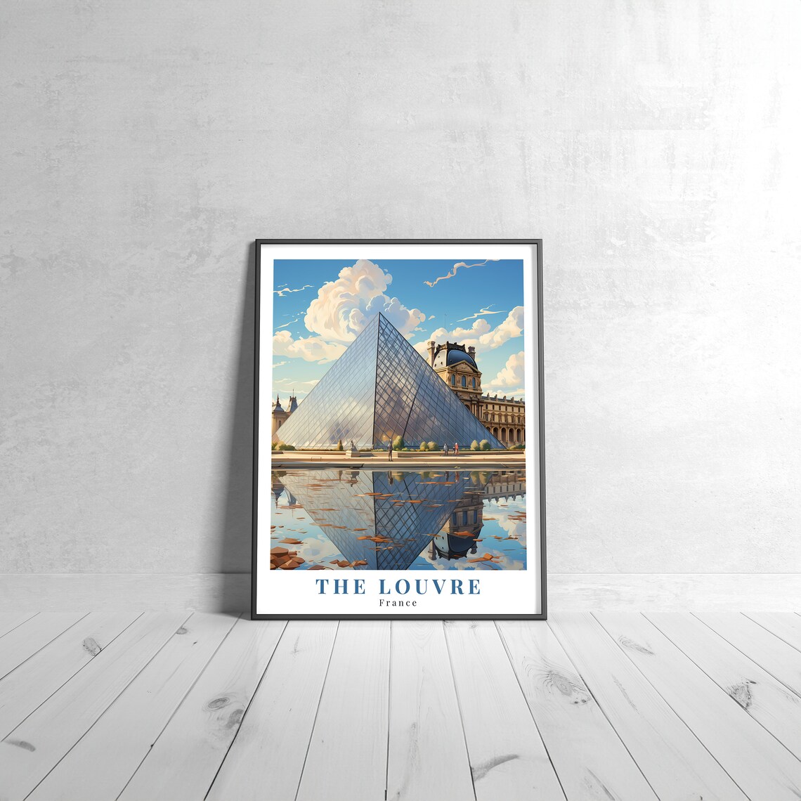 The Louvre France Travel Poster Glass Pyramid Museum Reflection Paris Landmark Art
