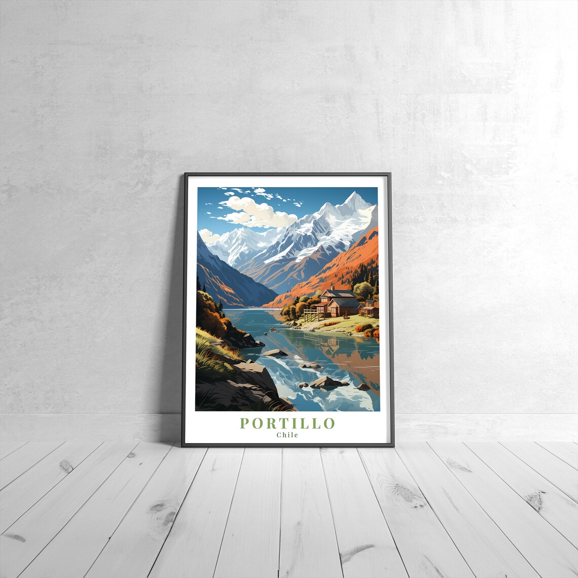 Portillo Chile Snowy Andes Mountain Lake Resort Travel Poster