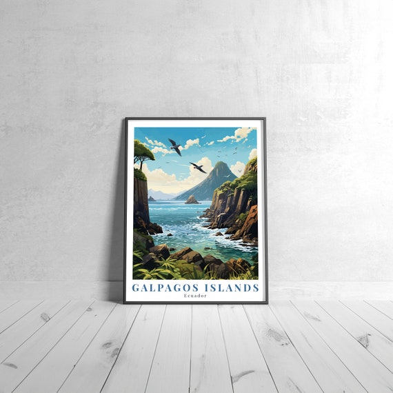 Galapagos Islands Vintage Travel Poster Retro Ecuador Art Print Colorful Home Decor Wall Unique Gift
