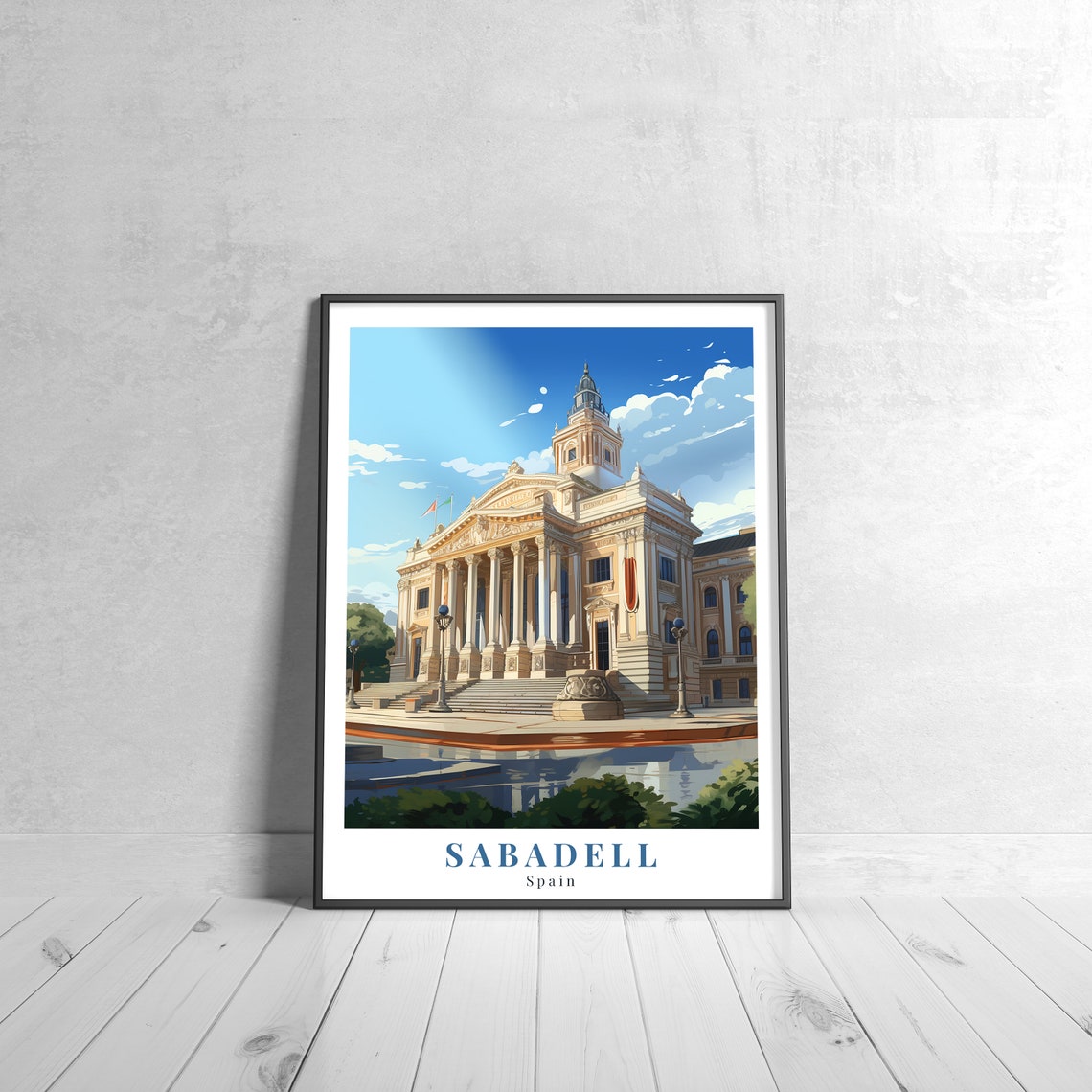 Sabadell Spain Historic Neoclassical Landmark Building Travel Poster